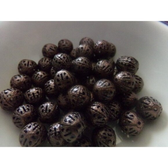 Red Copper Plated Filigree Spacer Beads 10mm - Picture 1 of 2